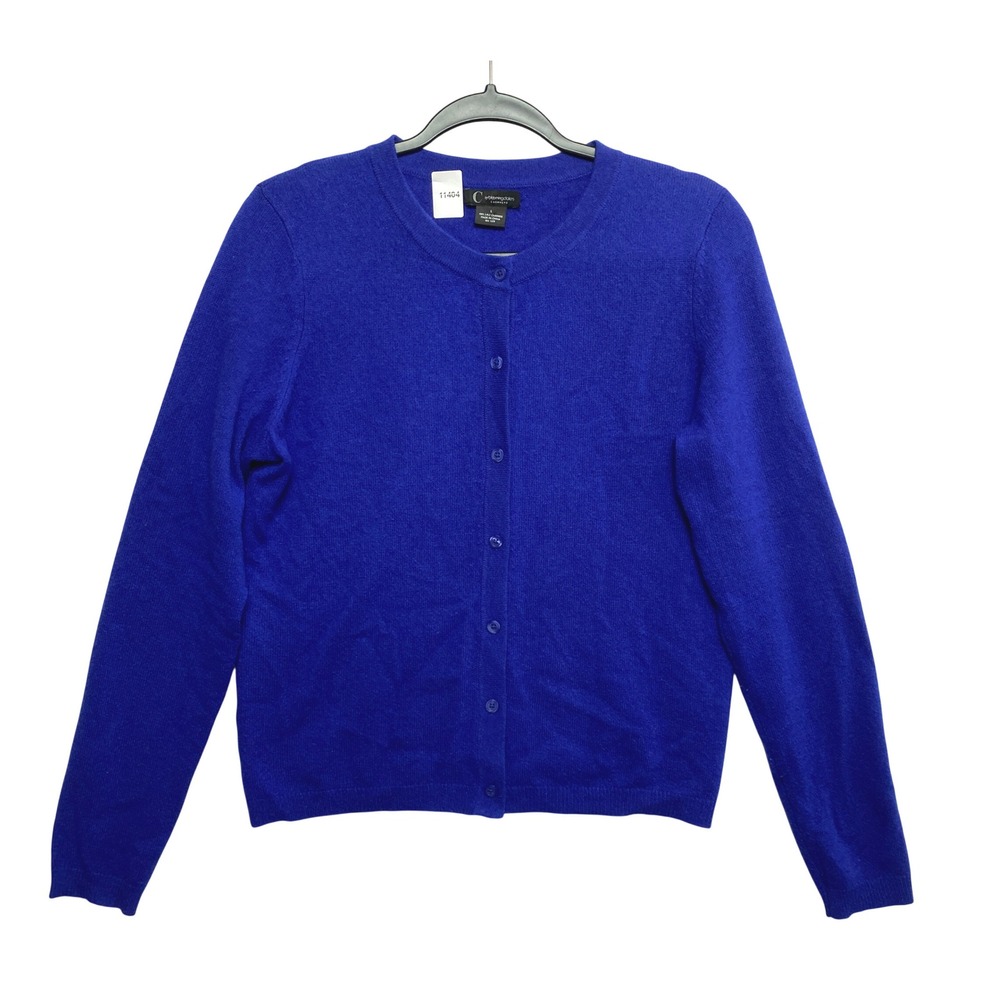 C by Bloomingdales Cardigan Womens L Blue 100% 2-Ply Cashmere Buttons Sweater